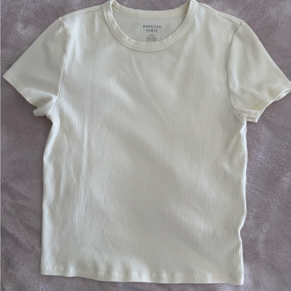 American Eagle Hey Baby Yellow Ribbed Short Sleeve Tee